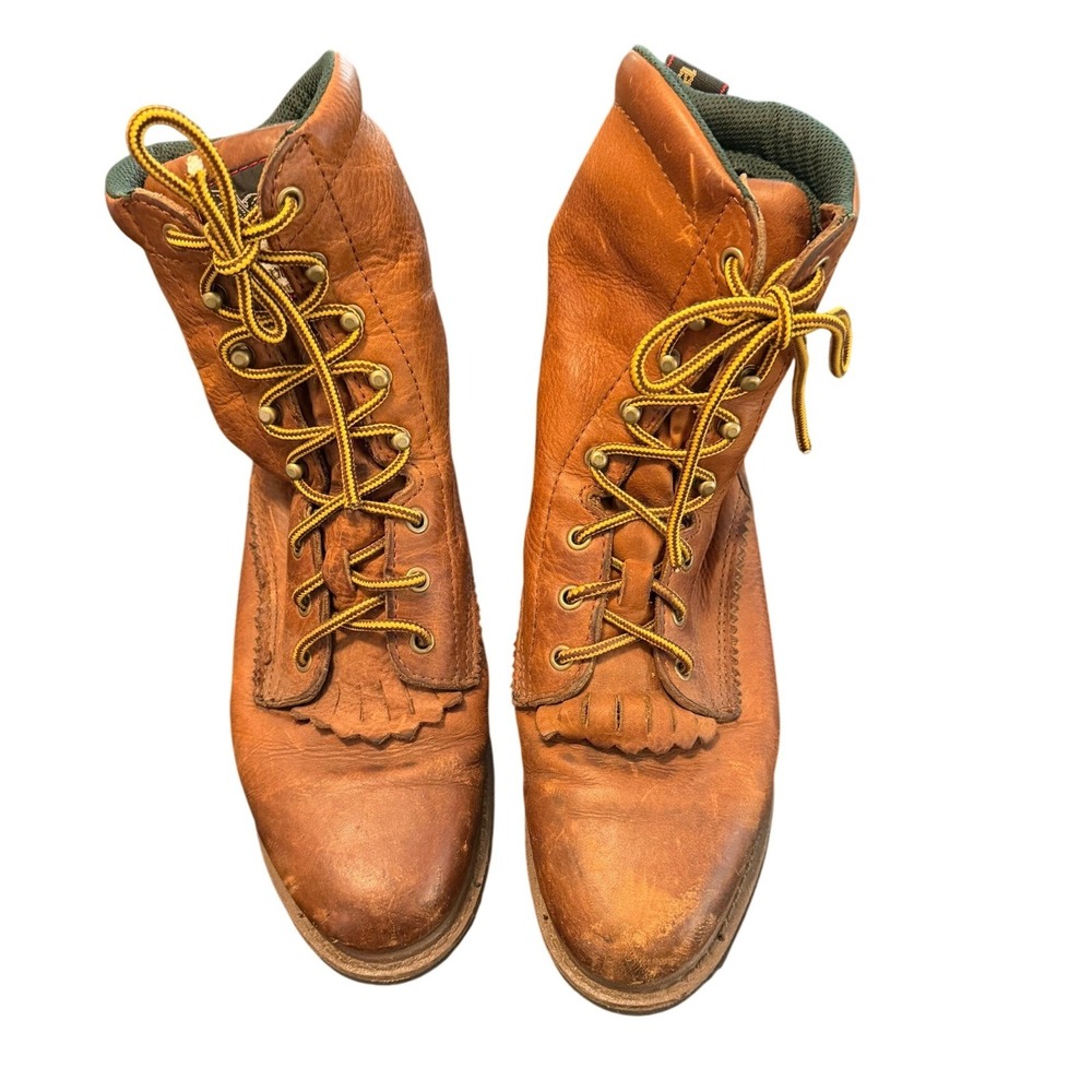 Georgia Boot Brown Leather Logger Work Boots Lace Up Kiltie Mens Vintage